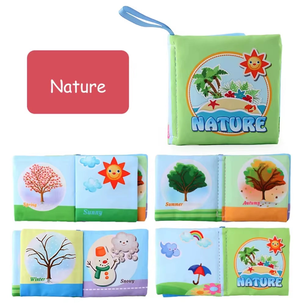 Washable Baby Cloth Book Set - Bpa-Free Crinkle Sensory Toys with Teething Rings & Multi-Textured Pages for 0-12M Infant