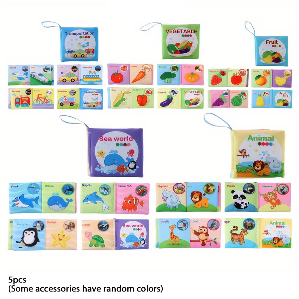 Washable Baby Cloth Book Set - Bpa-Free Crinkle Sensory Toys with Teething Rings & Multi-Textured Pages for 0-12M Infant