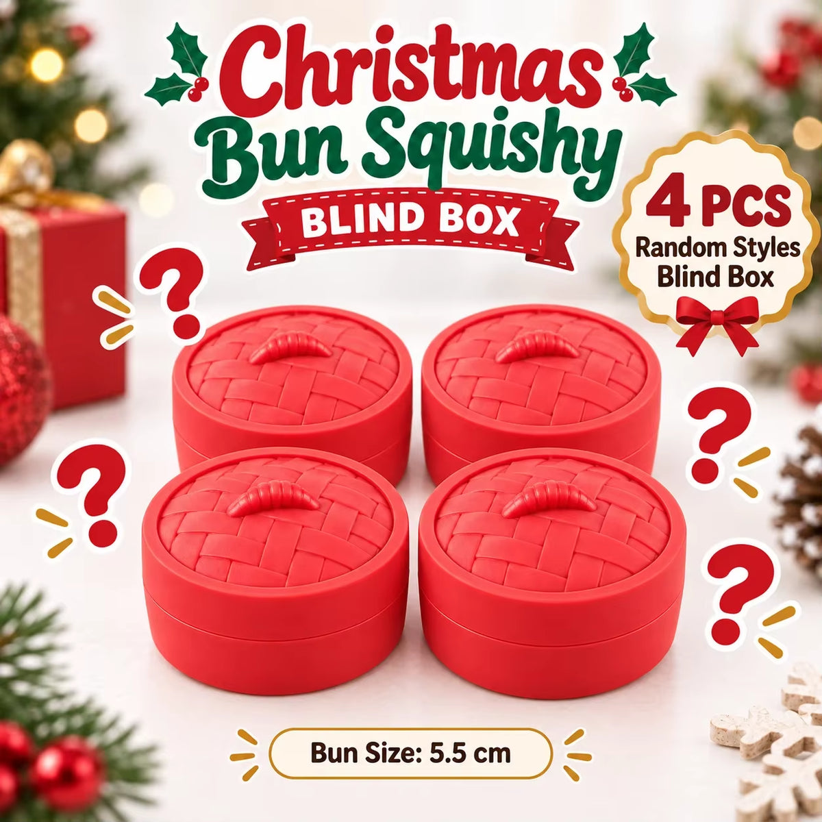 1-5PCS Christmas Dumpling Squishy Mystery Box TPR Soft Slow Rising Squeeze Fidget Sensory Stress Relief Holiday Gift Pack