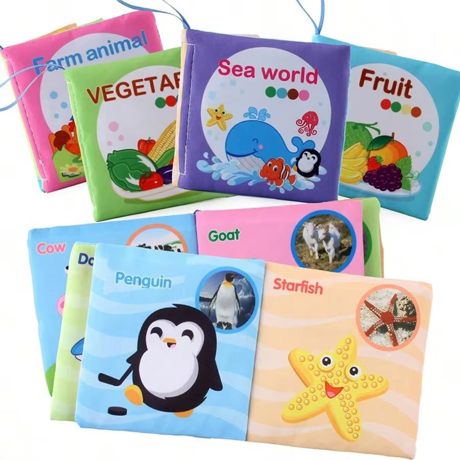 Washable Baby Cloth Book Set - Bpa-Free Crinkle Sensory Toys with Teething Rings & Multi-Textured Pages for 0-12M Infant
