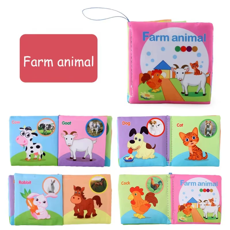 Washable Baby Cloth Book Set - Bpa-Free Crinkle Sensory Toys with Teething Rings & Multi-Textured Pages for 0-12M Infant