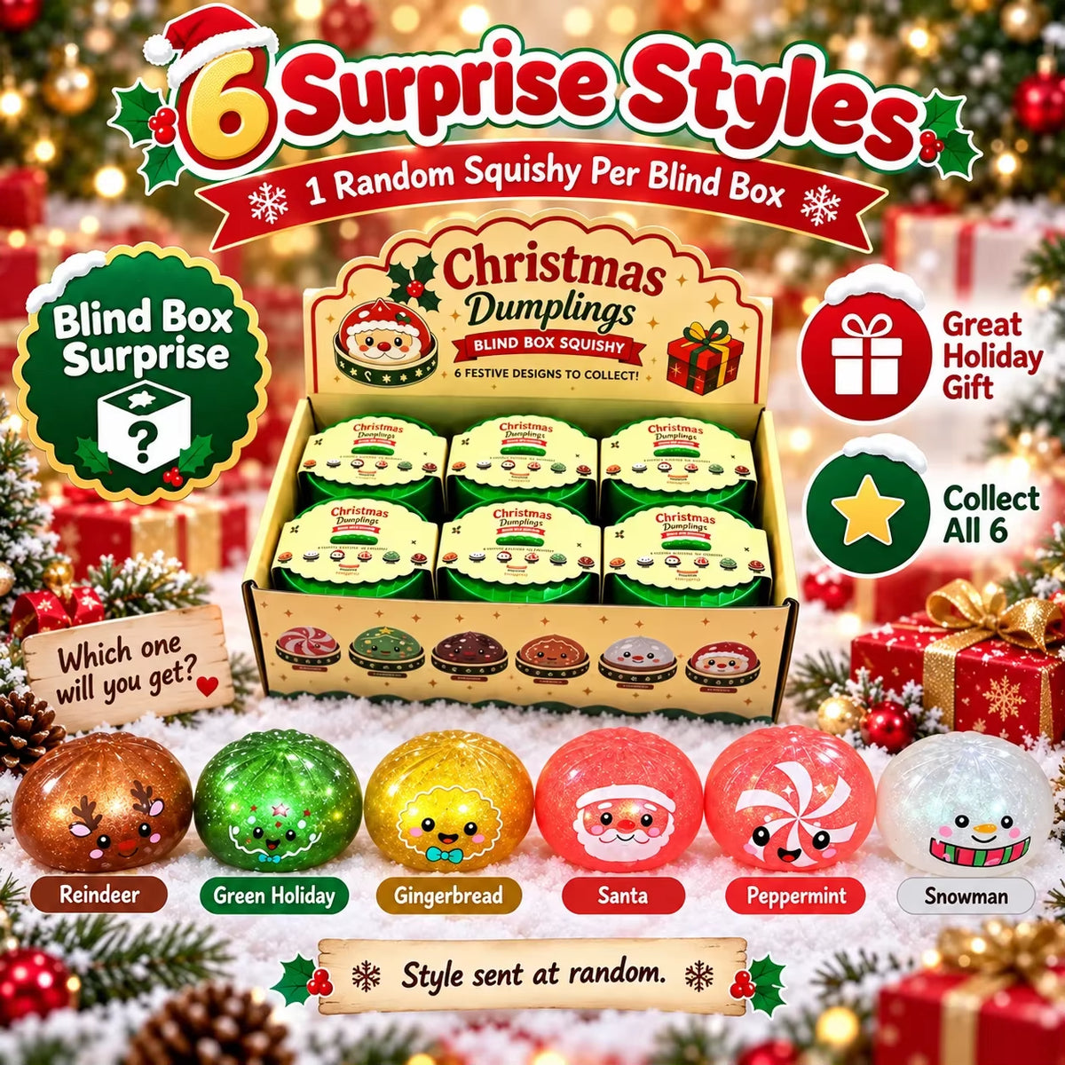 1-5PCS Christmas Dumpling Squishy Mystery Box TPR Soft Slow Rising Squeeze Fidget Sensory Stress Relief Holiday Gift Pack