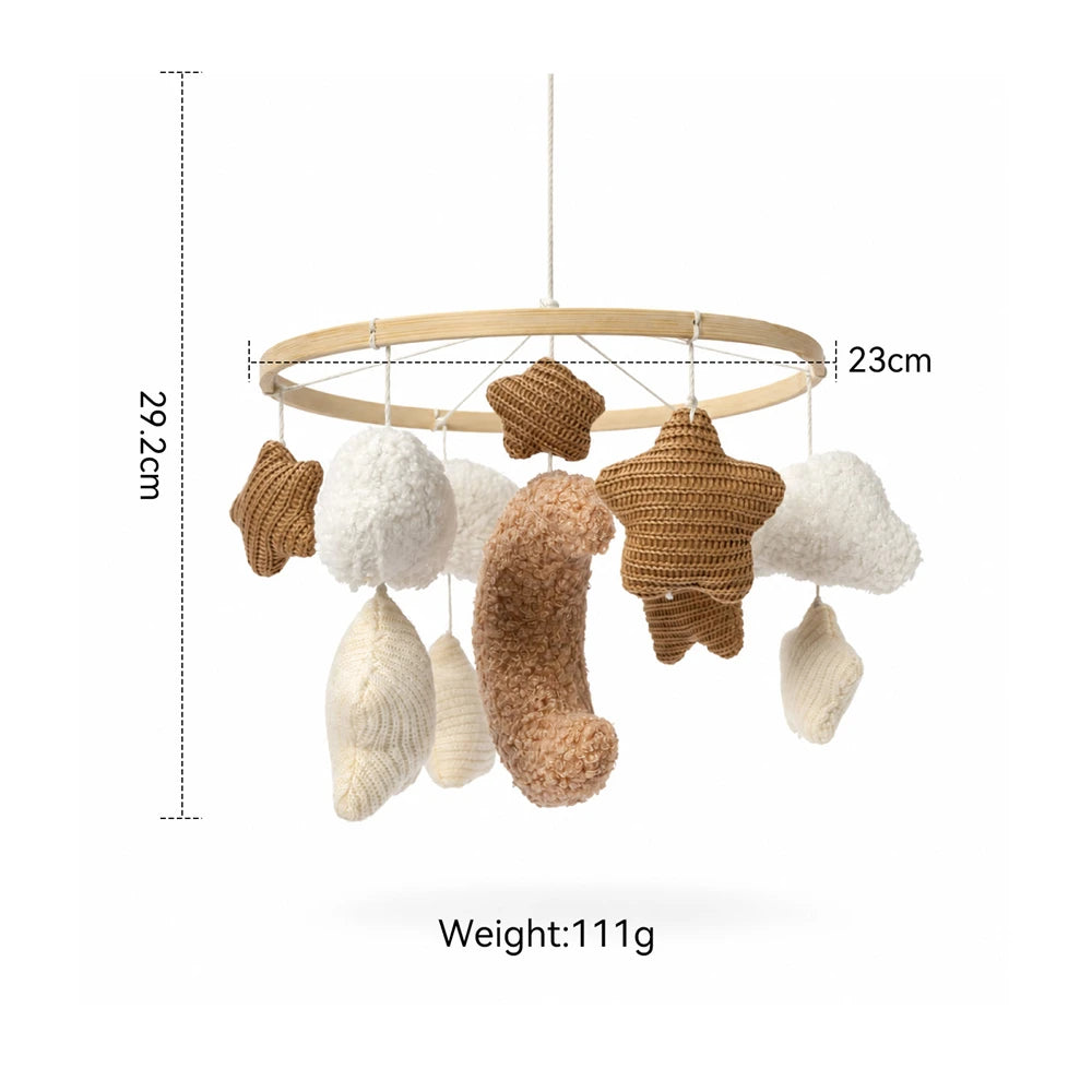 Baby Crib Mobile Star Moon Baby Bed Rattle Toys Newborn Bed Bell Sensory Baby Hanging Toys Wooden Mobile Bracket Hanging Bell