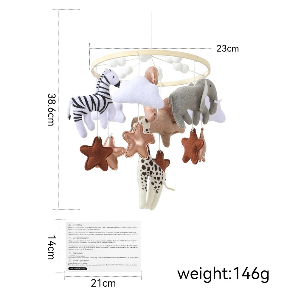 Baby Crib Mobile Star Moon Baby Bed Rattle Toys Newborn Bed Bell Sensory Baby Hanging Toys Wooden Mobile Bracket Hanging Bell