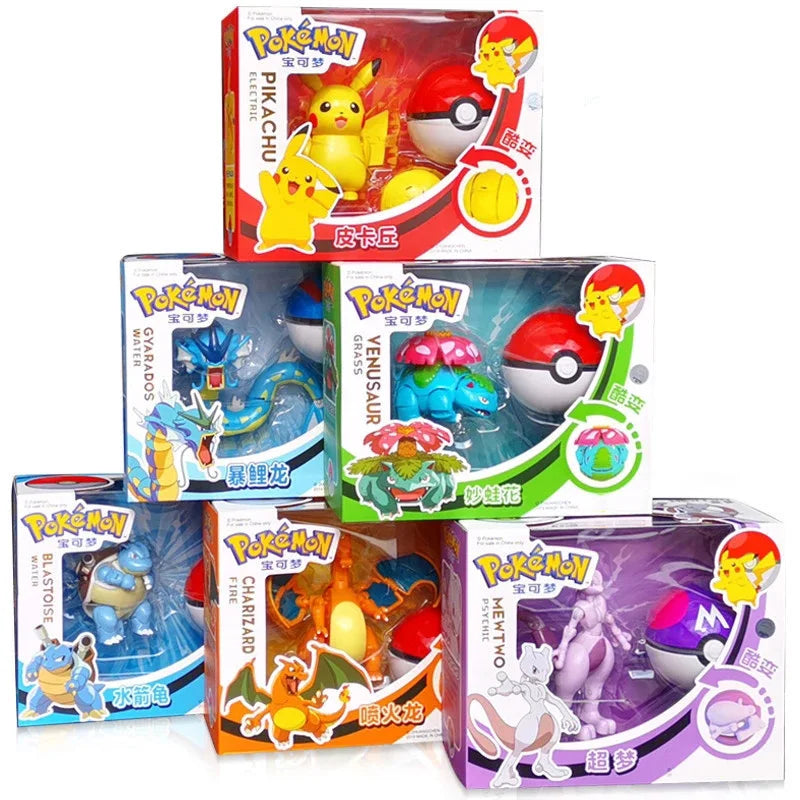 Pokemon Ball Deform Mewtwo Figure Pokeball Action Figurine Pikachu Charizard Gengar Blastoise Greninja Eevee Poke Child Toy Set