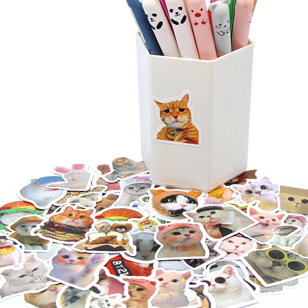 10/50/100Pcs Funny Cat Stickers Cartoon Cute Decals Toy Stationery Guitar Phone Bicycle Laptop Luggage Car Graffiti Kids Sticker