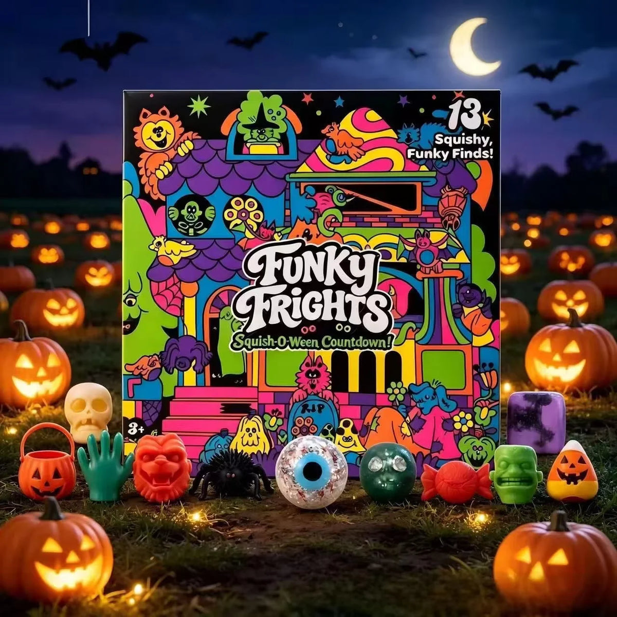 Funky Frights 13-Day Halloween Advent Calendar - Spooky Squishy Stress Relief Toys Countdown Gift Box