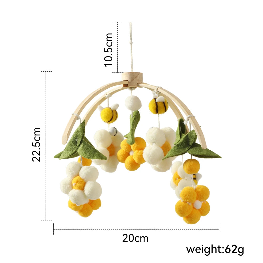 Baby Crib Mobile Star Moon Baby Bed Rattle Toys Newborn Bed Bell Sensory Baby Hanging Toys Wooden Mobile Bracket Hanging Bell