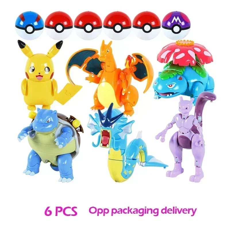Pokemon Ball Deform Mewtwo Figure Pokeball Action Figurine Pikachu Charizard Gengar Blastoise Greninja Eevee Poke Child Toy Set