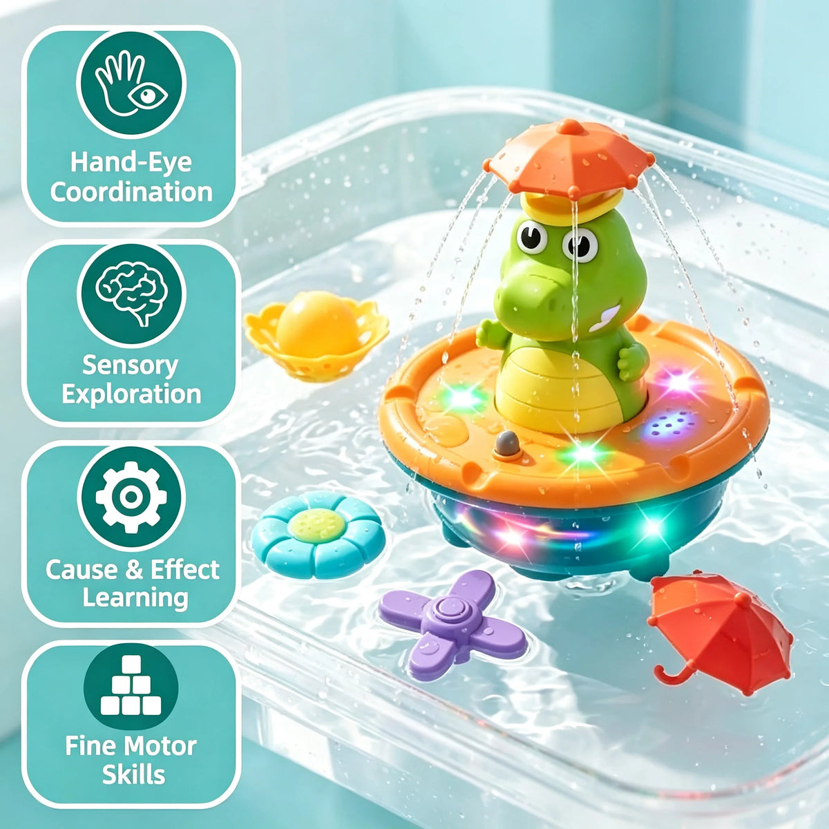 Baby Bath Toys, Perfect for Bathtub Fun & Pool Sprays - 6 Pcs Water Jet Style, Cute Crocodile Shape, Infant Ideal Holiday Gift