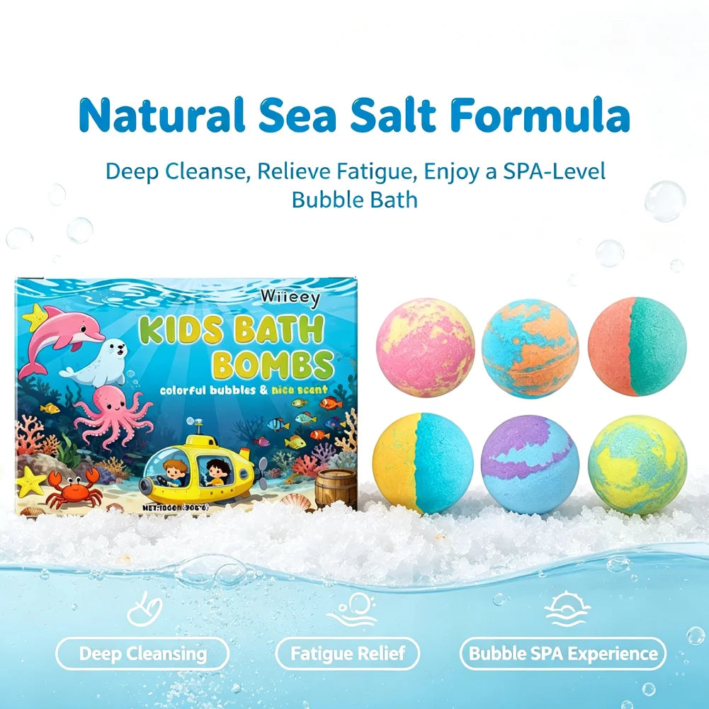 6PCS Kids Bath Bombs Children'S Bath Toys Colorful Mega Bubbles Surprise Ocean Toys Gift Set Skin Friendly Bathing Kit for Kids