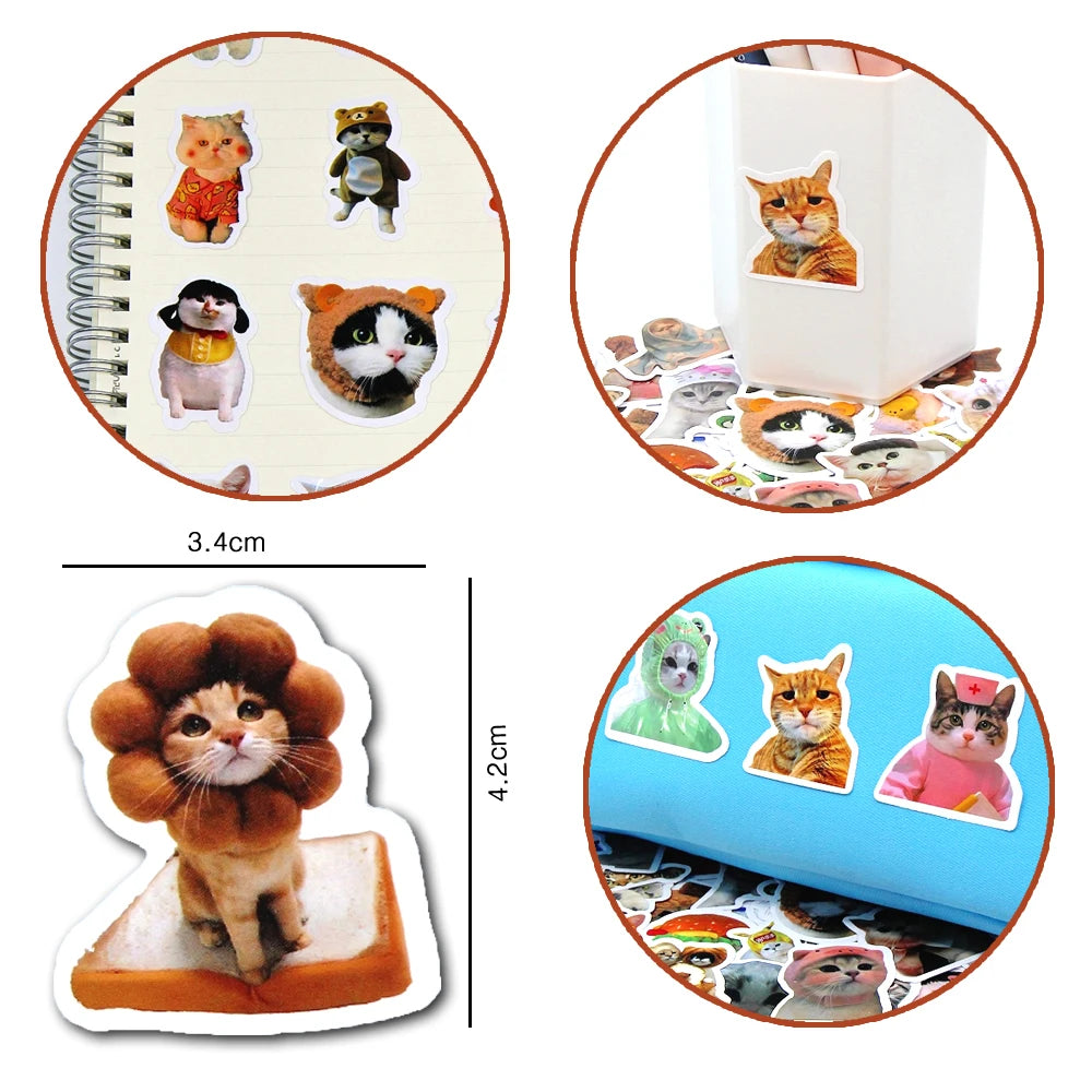 10/50/100Pcs Funny Cat Stickers Cartoon Cute Decals Toy Stationery Guitar Phone Bicycle Laptop Luggage Car Graffiti Kids Sticker