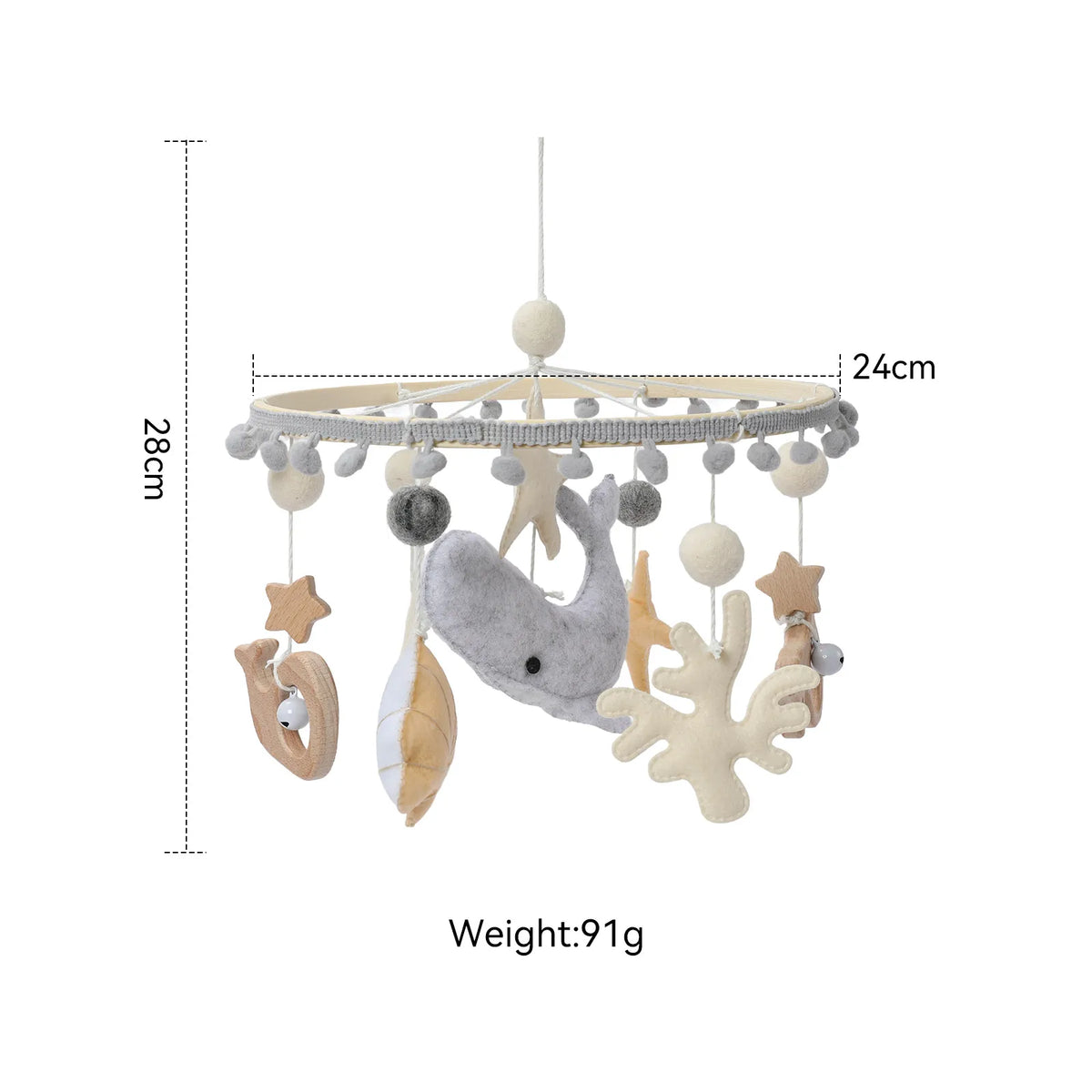 Baby Crib Mobile Star Moon Baby Bed Rattle Toys Newborn Bed Bell Sensory Baby Hanging Toys Wooden Mobile Bracket Hanging Bell