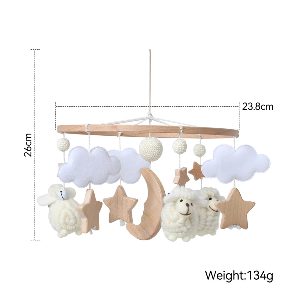 Baby Crib Mobile Star Moon Baby Bed Rattle Toys Newborn Bed Bell Sensory Baby Hanging Toys Wooden Mobile Bracket Hanging Bell