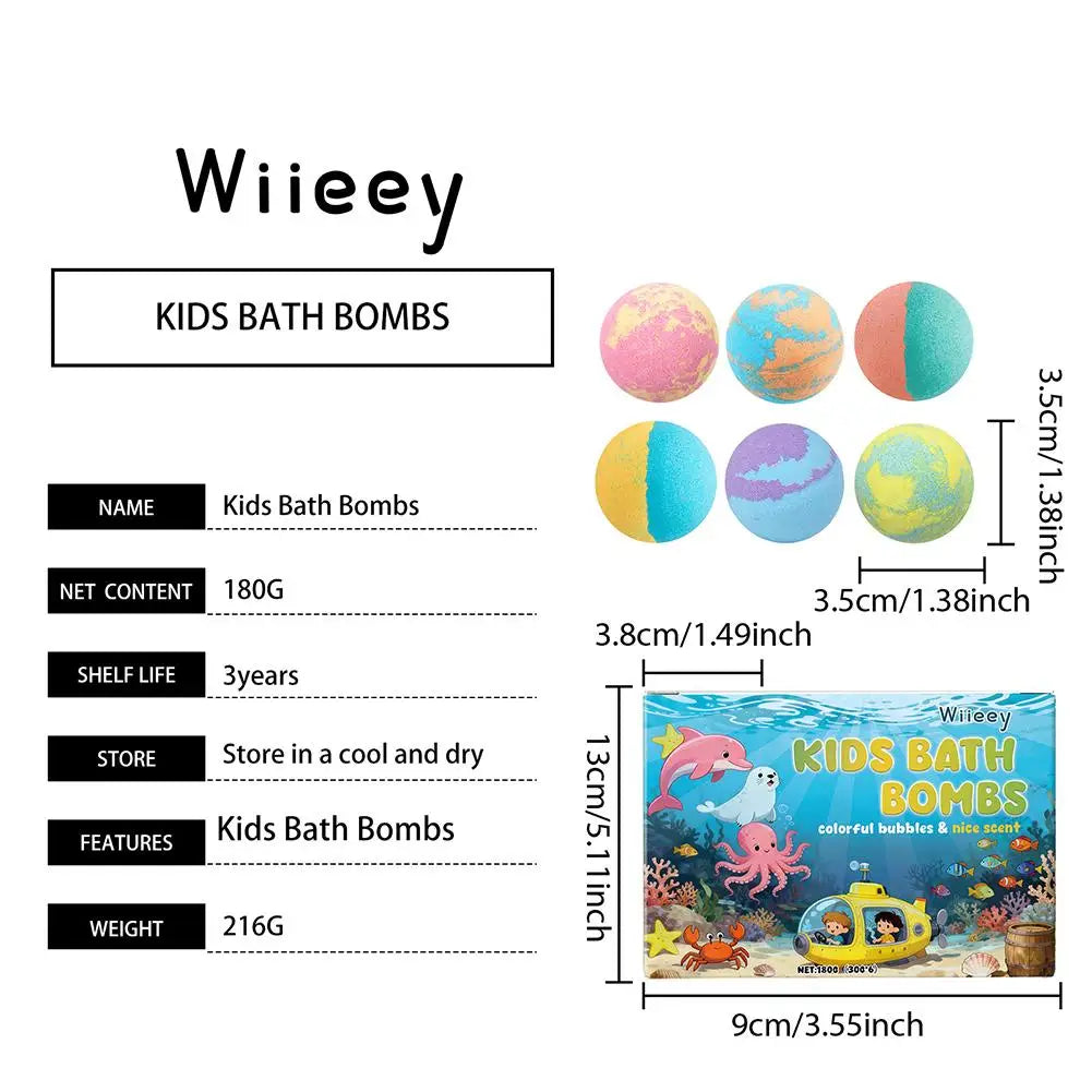 6PCS Kids Bath Bombs Children'S Bath Toys Colorful Mega Bubbles Surprise Ocean Toys Gift Set Skin Friendly Bathing Kit for Kids