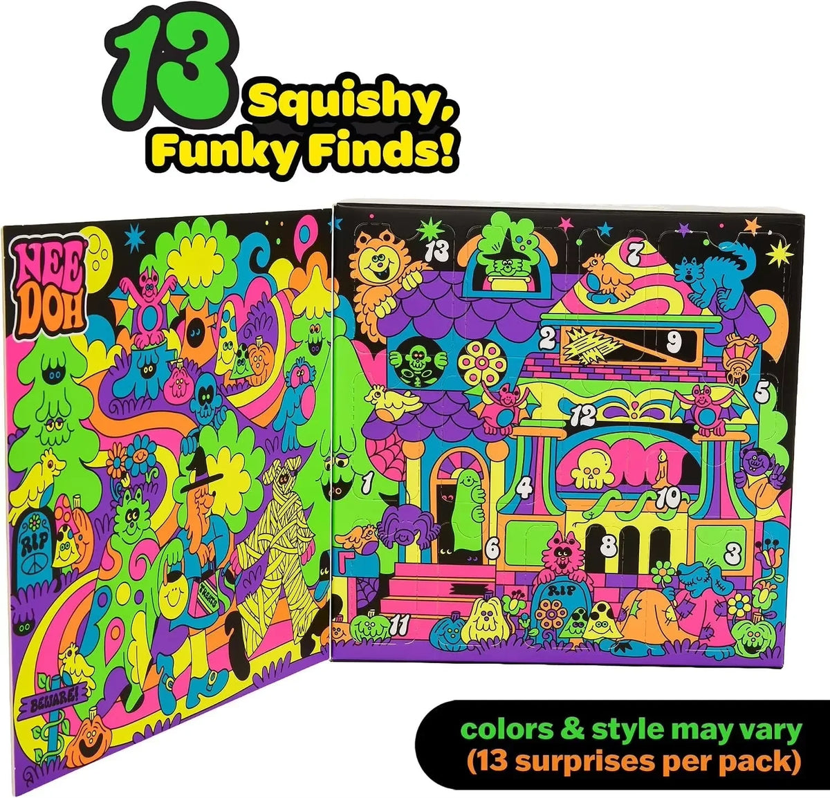 Funky Frights 13-Day Halloween Advent Calendar - Spooky Squishy Stress Relief Toys Countdown Gift Box