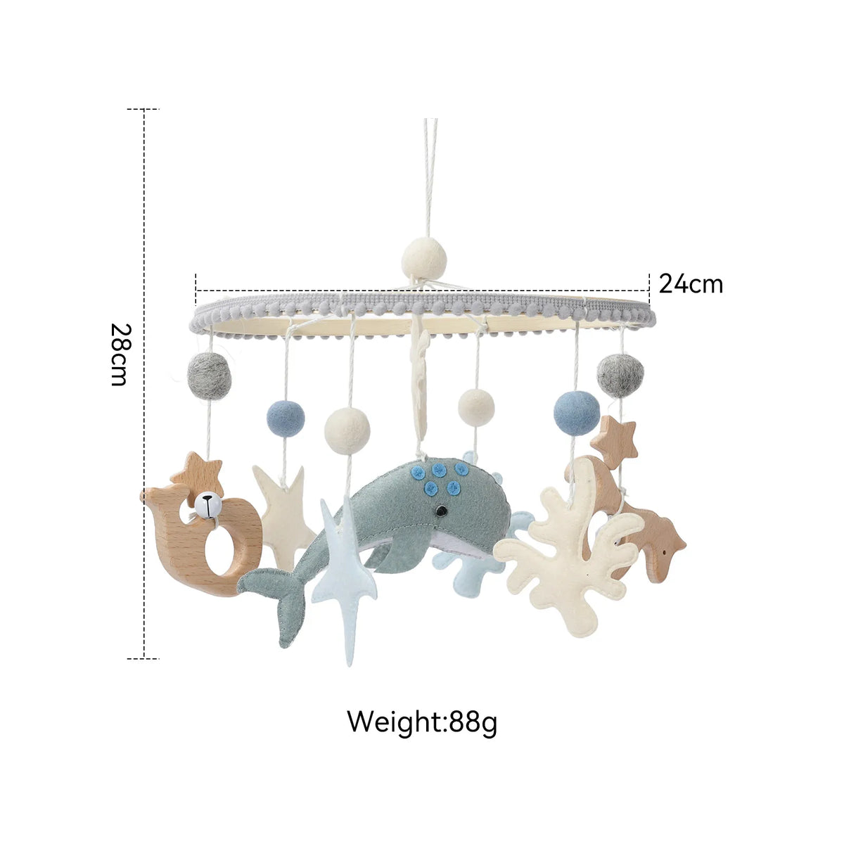 Baby Crib Mobile Star Moon Baby Bed Rattle Toys Newborn Bed Bell Sensory Baby Hanging Toys Wooden Mobile Bracket Hanging Bell