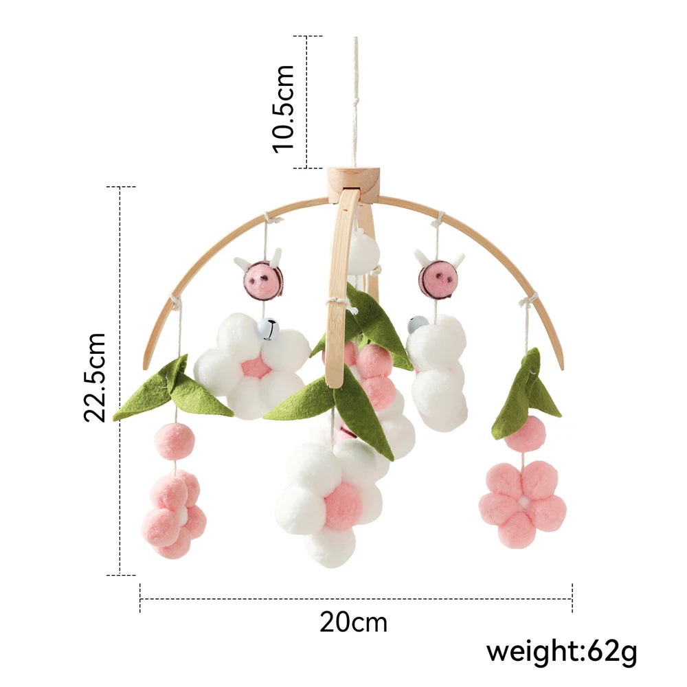 Baby Crib Mobile Star Moon Baby Bed Rattle Toys Newborn Bed Bell Sensory Baby Hanging Toys Wooden Mobile Bracket Hanging Bell