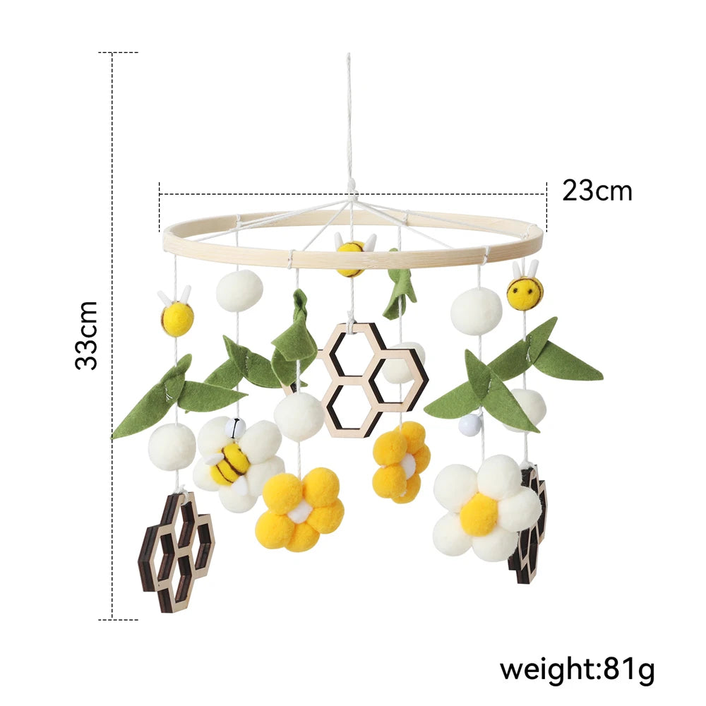 Baby Crib Mobile Star Moon Baby Bed Rattle Toys Newborn Bed Bell Sensory Baby Hanging Toys Wooden Mobile Bracket Hanging Bell
