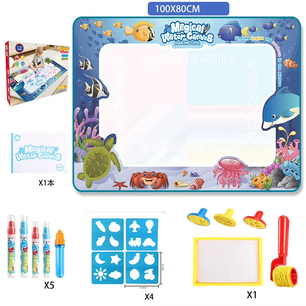 100X80Cm Magic Water Drawing Mat with Reusable Magic Pens Montessori Painting Board for Doodling Educational Toys and Gifts