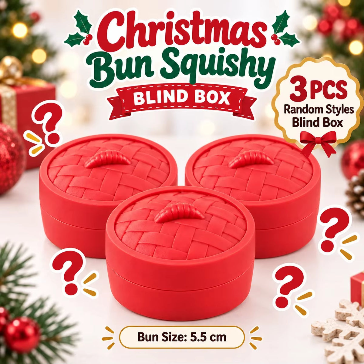 1-5PCS Christmas Dumpling Squishy Mystery Box TPR Soft Slow Rising Squeeze Fidget Sensory Stress Relief Holiday Gift Pack