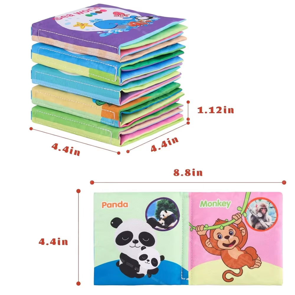 Washable Baby Cloth Book Set - Bpa-Free Crinkle Sensory Toys with Teething Rings & Multi-Textured Pages for 0-12M Infant
