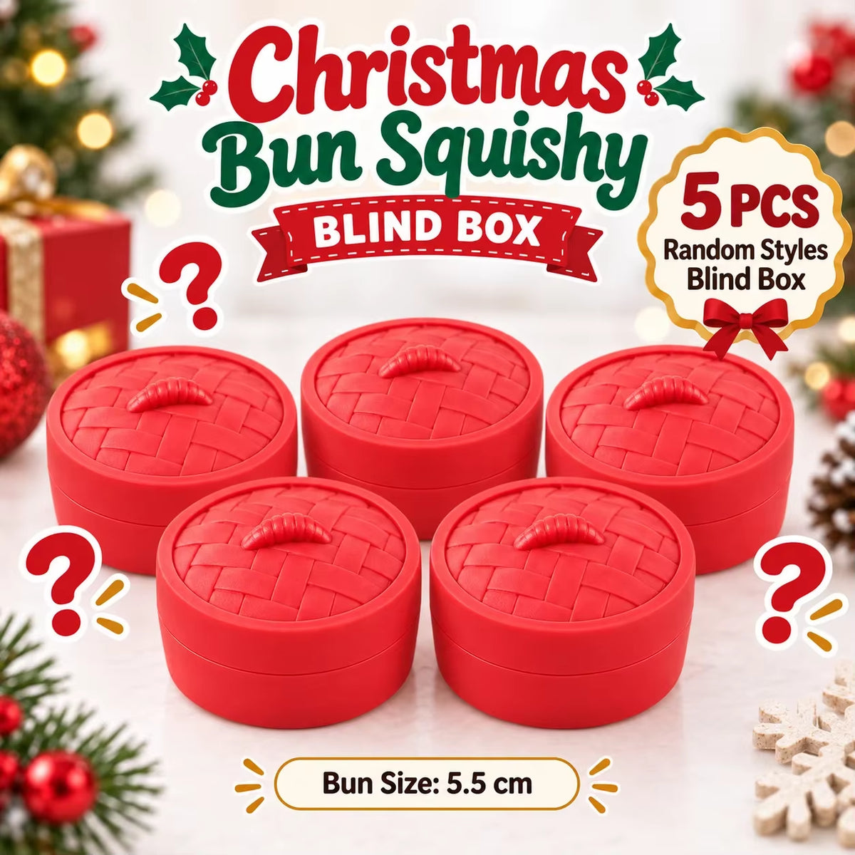 1-5PCS Christmas Dumpling Squishy Mystery Box TPR Soft Slow Rising Squeeze Fidget Sensory Stress Relief Holiday Gift Pack