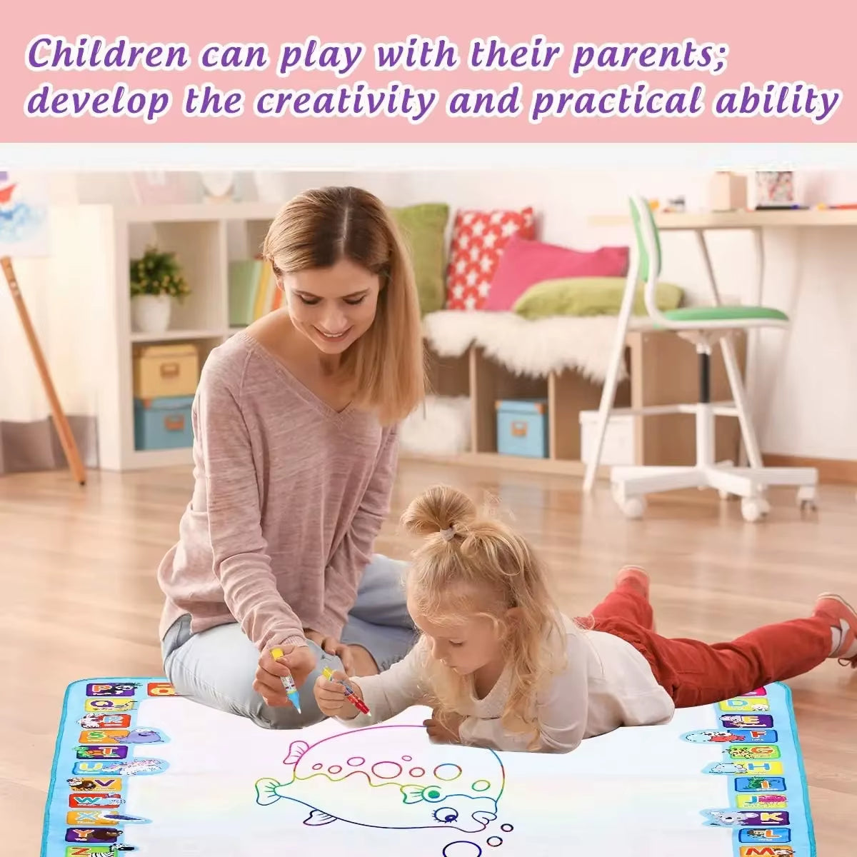 100X80Cm Magic Water Drawing Mat with Reusable Magic Pens Montessori Painting Board for Doodling Educational Toys and Gifts