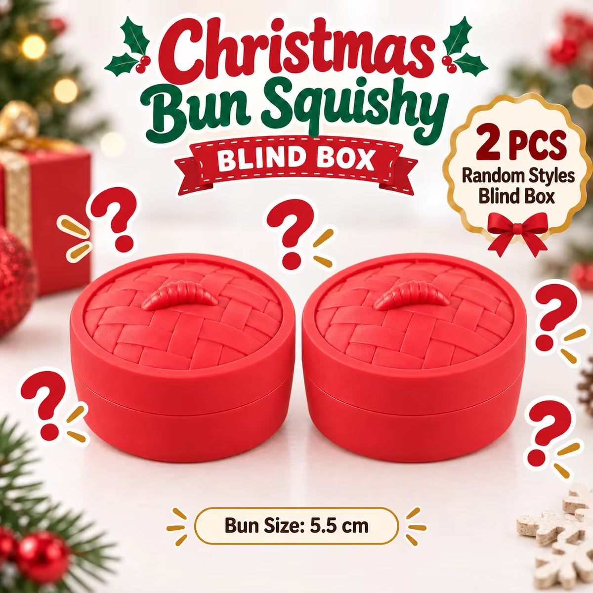 1-5PCS Christmas Dumpling Squishy Mystery Box TPR Soft Slow Rising Squeeze Fidget Sensory Stress Relief Holiday Gift Pack
